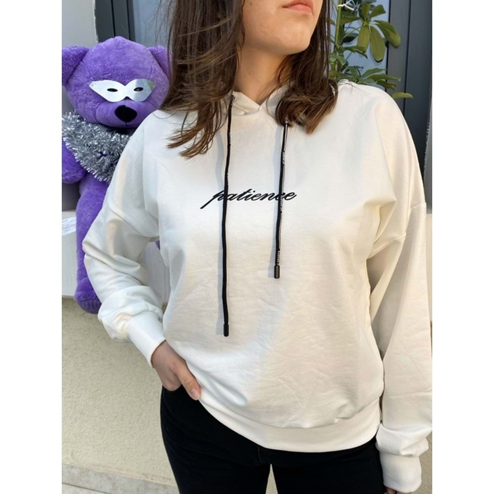 Sırtı Baskı Detaylı Sweatshirt - Beyaz - S