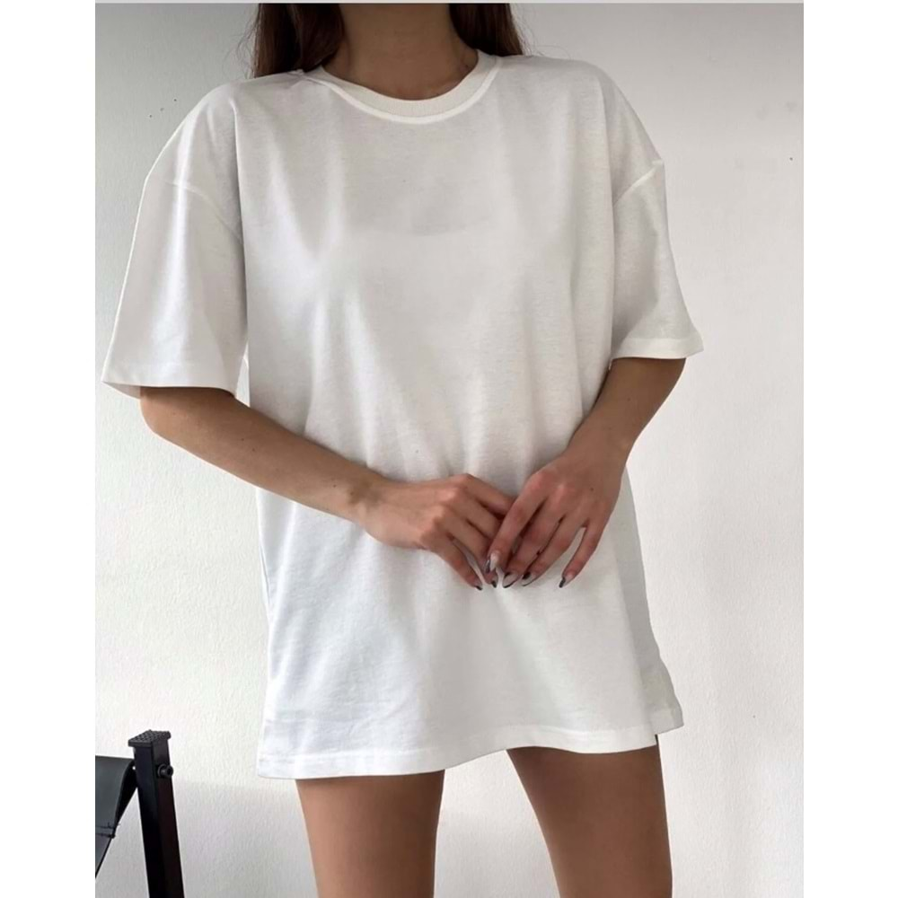 Düz Oversize T-shirt - Beyaz - M