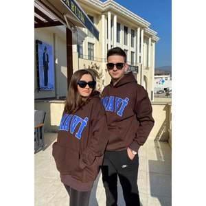 MAVİ Baskılı Üç İplik Şardonlu Unısex Sweatshirt - Kahverengi - L