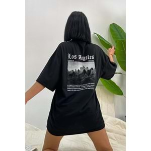 Los Angeles Baskılı Oversize T-shirt - Siyah - L